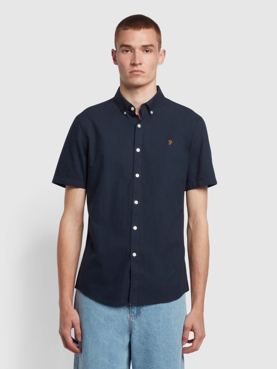Brewer Short Sleeve Oxford Shirt In Navy - RUTHERFORD & Co