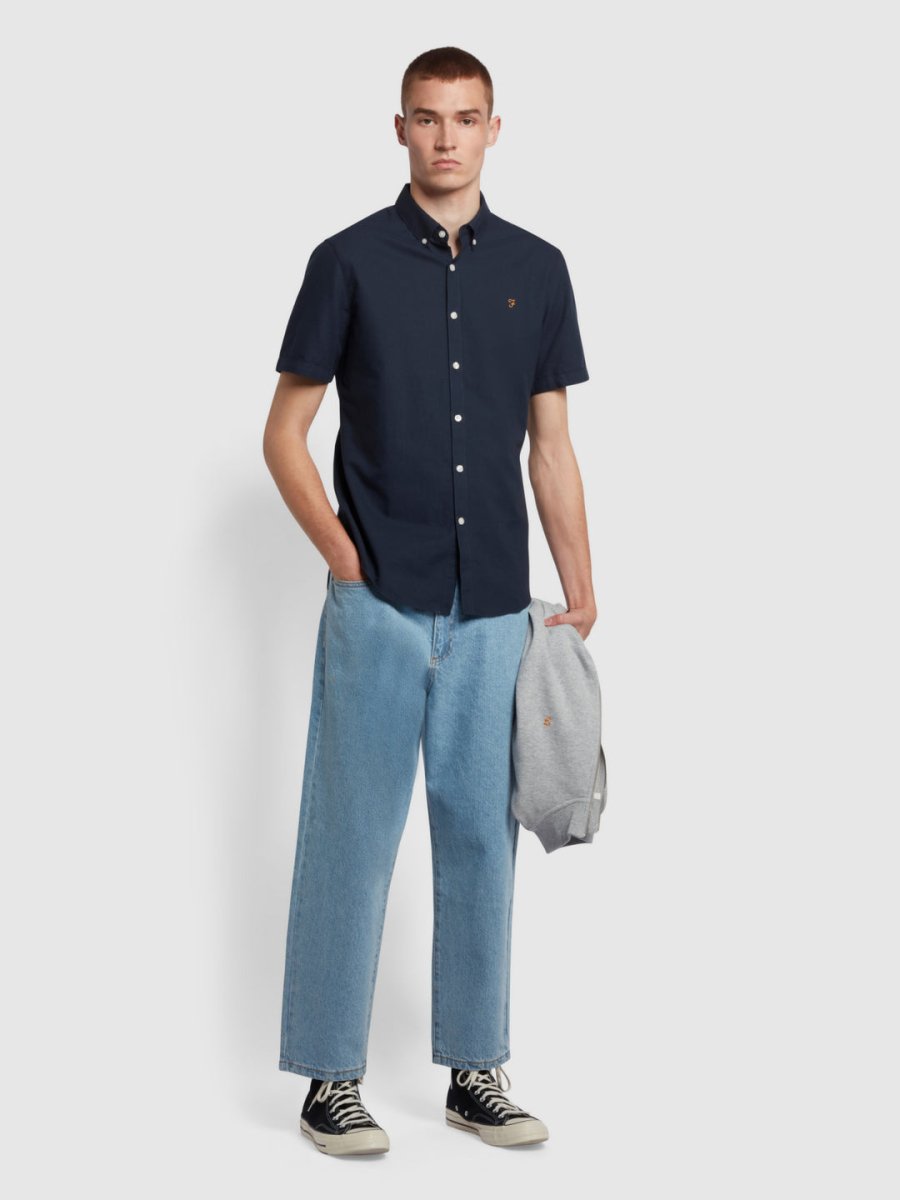 Brewer Short Sleeve Oxford Shirt In Navy - RUTHERFORD & Co