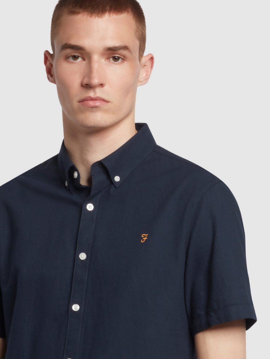 Brewer Short Sleeve Oxford Shirt In Navy - RUTHERFORD & Co