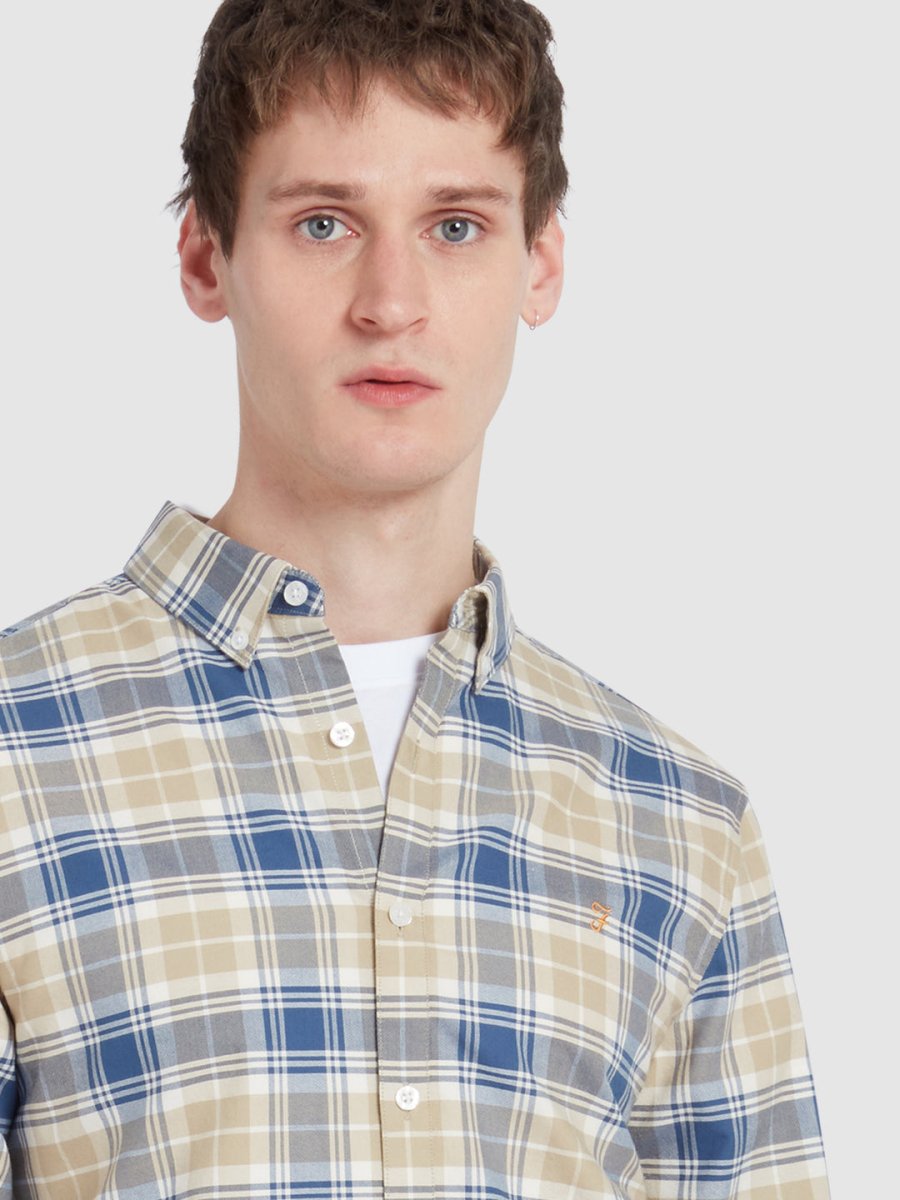 Brewer Slim Fit Check Organic Cotton Oxford Shirt In Hazelnut - RUTHERFORD & Co