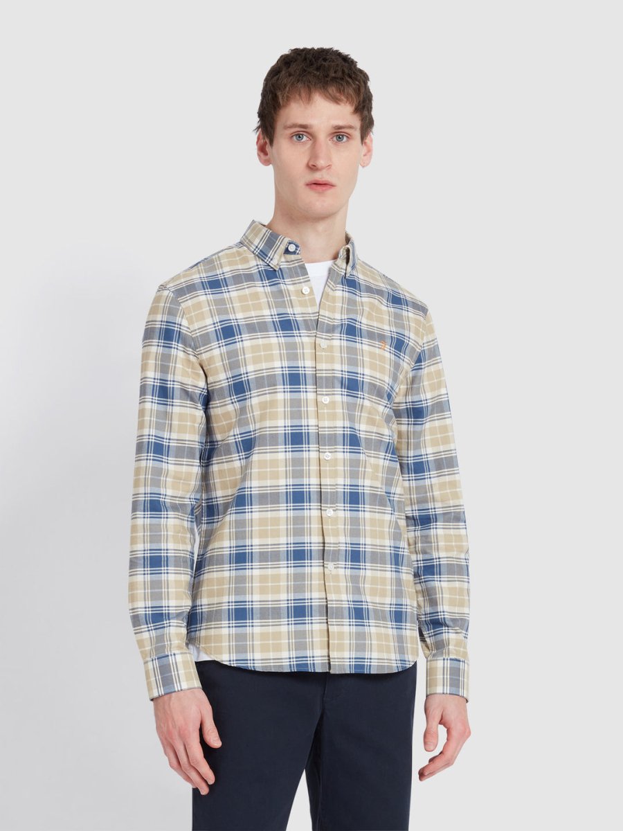 Brewer Slim Fit Check Organic Cotton Oxford Shirt In Hazelnut - RUTHERFORD & Co