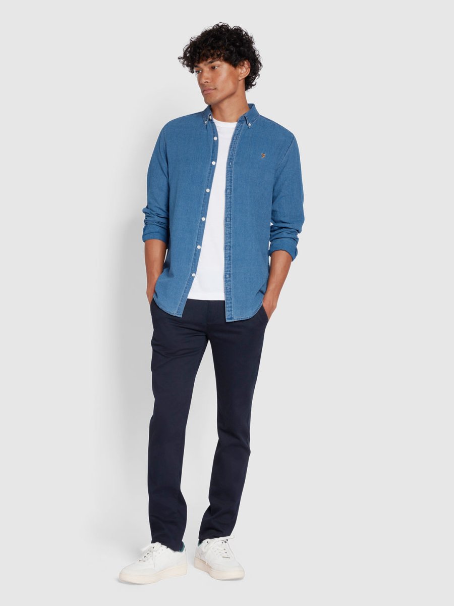 Brewer Slim Fit Organic Cotton Denim Shirt In Stone Wash - RUTHERFORD & Co
