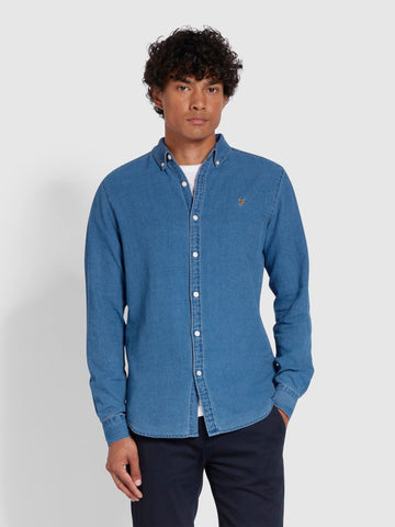 Brewer Slim Fit Organic Cotton Denim Shirt In Stone Wash - RUTHERFORD & Co