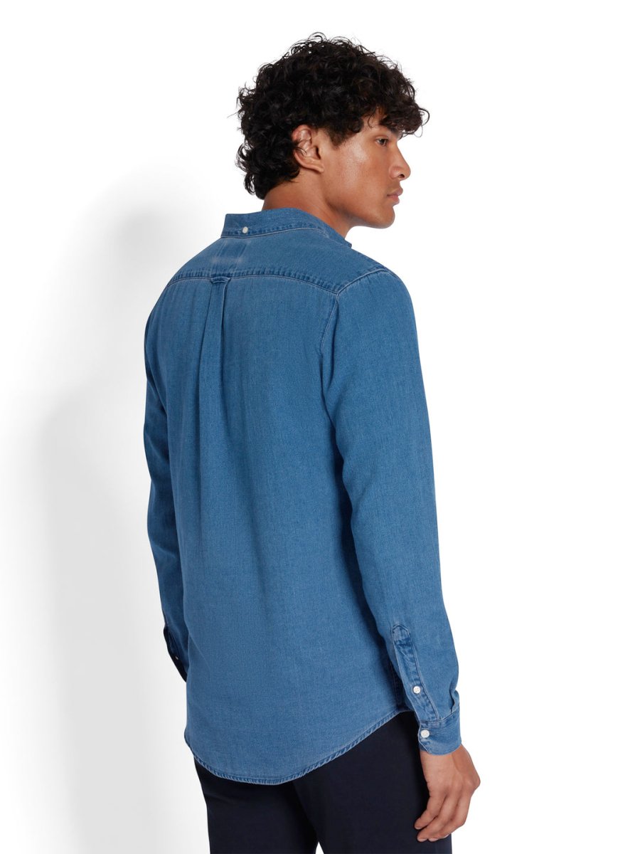 Brewer Slim Fit Organic Cotton Denim Shirt In Stone Wash - RUTHERFORD & Co