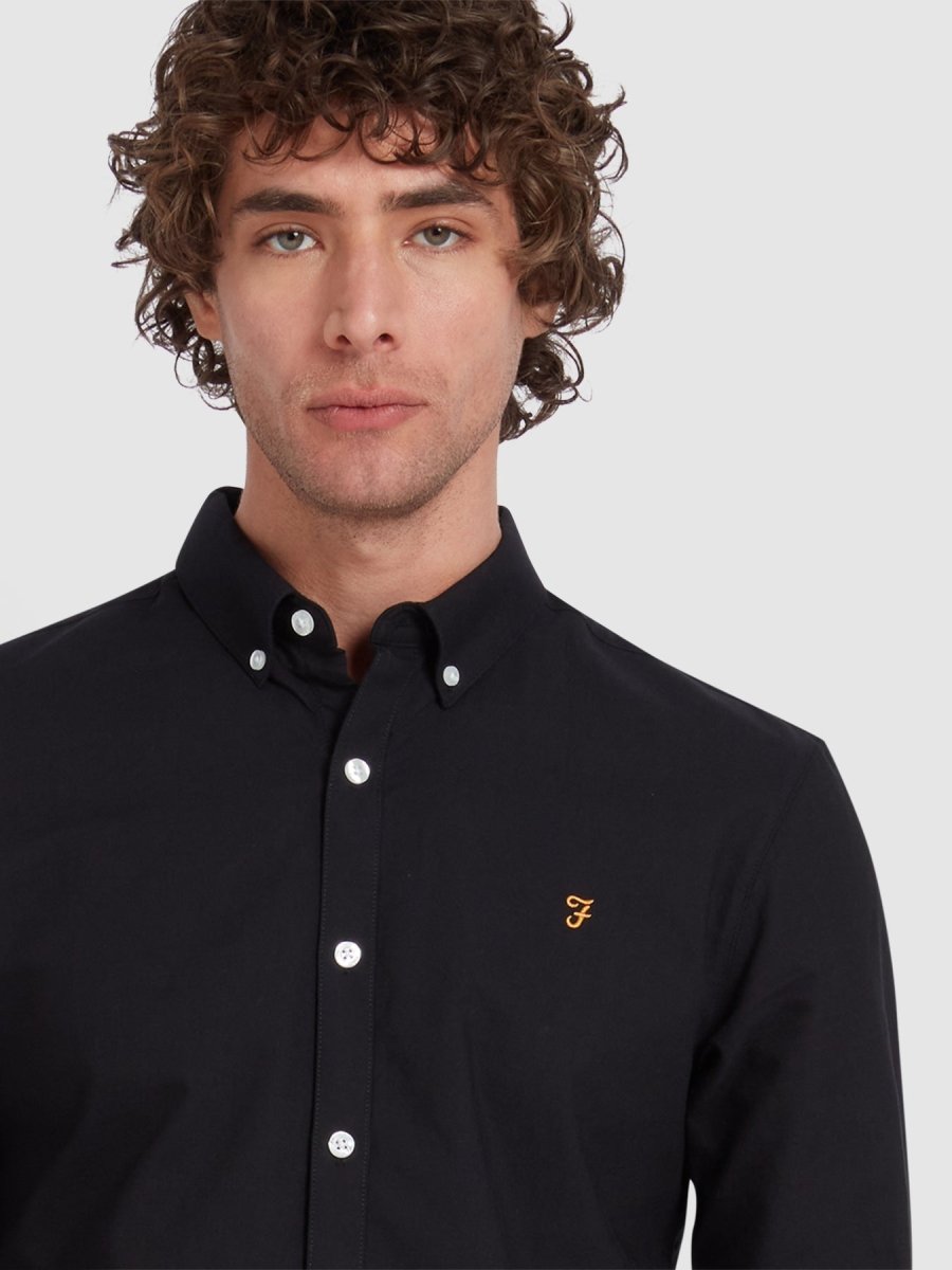Brewer Slim Fit Organic Cotton Oxford Shirt In Black - RUTHERFORD & Co