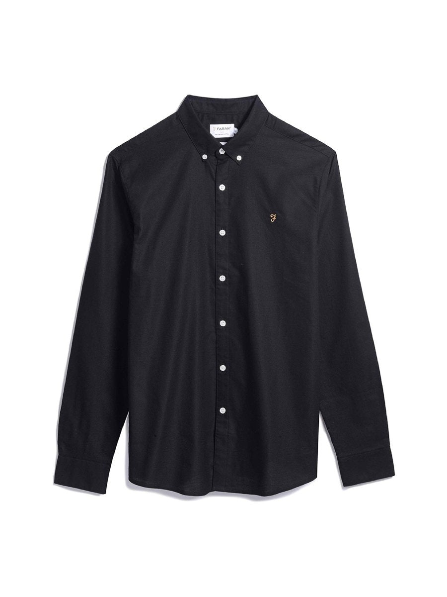 Brewer Slim Fit Organic Cotton Oxford Shirt In Black - RUTHERFORD & Co
