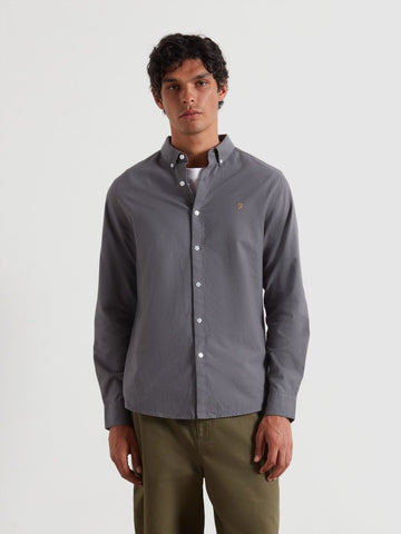 Brewer Slim Fit Organic Cotton Oxford Shirt In Grey Shade - RUTHERFORD & Co