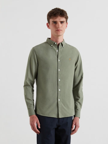 Brewer Slim Fit Organic Cotton Oxford Shirt In Tarragon Green - RUTHERFORD & Co