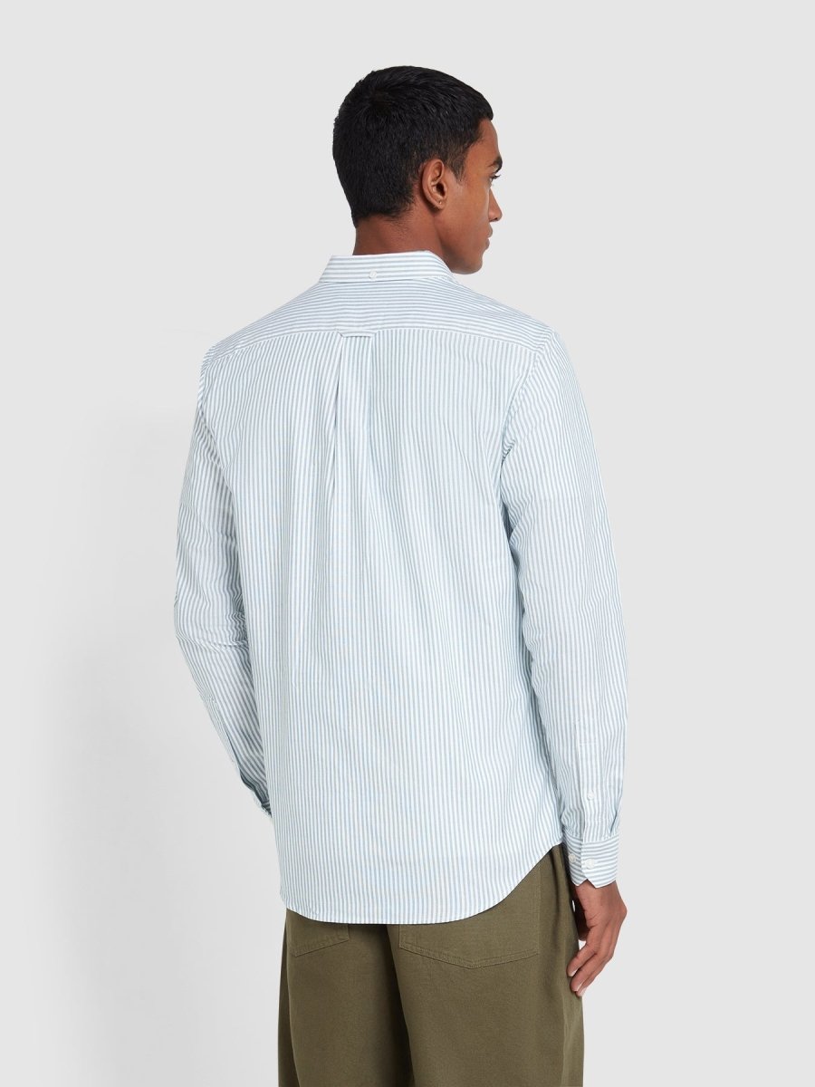 Brewer Slim Fit Striped Organic Cotton Oxford Shirt In Green Meadow - RUTHERFORD & Co