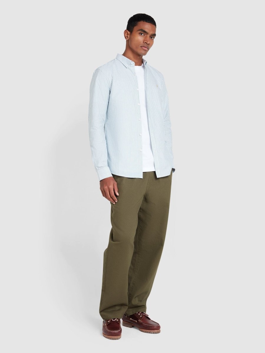 Brewer Slim Fit Striped Organic Cotton Oxford Shirt In Green Meadow - RUTHERFORD & Co