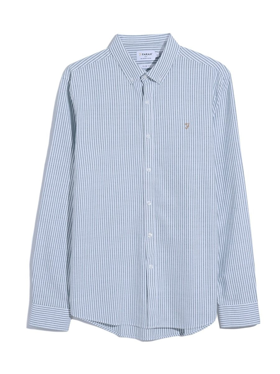 Brewer Slim Fit Striped Organic Cotton Oxford Shirt In Green Meadow - RUTHERFORD & Co