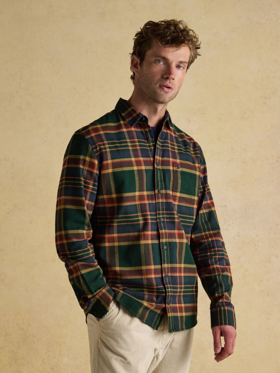 Brushed Flannel Green Cotton Shirt - RUTHERFORD & Co