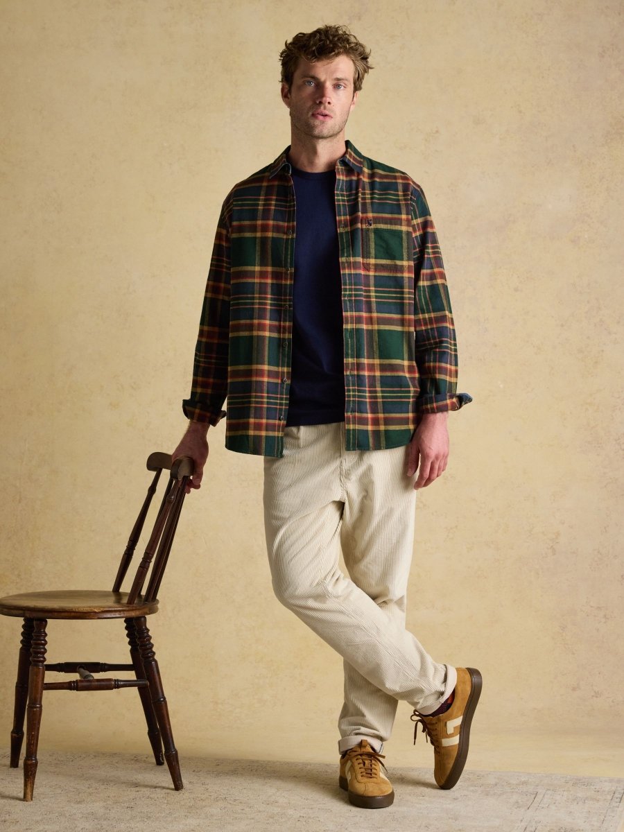 Brushed Flannel Green Cotton Shirt - RUTHERFORD & Co