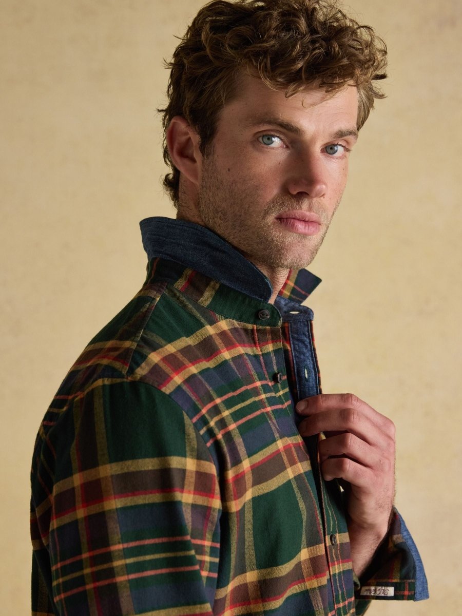 Brushed Flannel Green Cotton Shirt - RUTHERFORD & Co