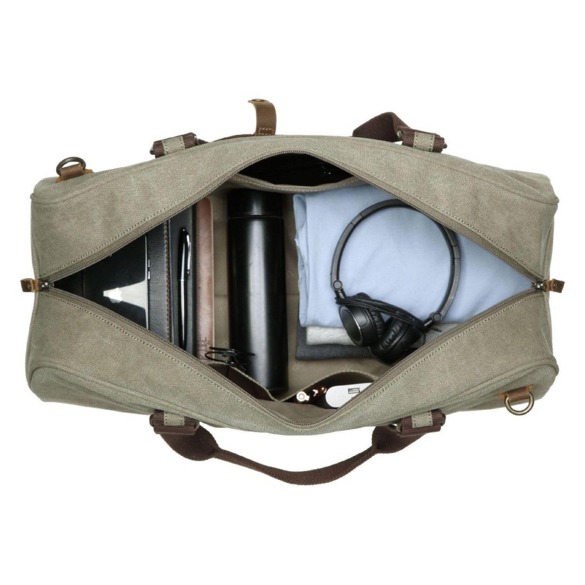 CLASSIC CANVAS TRAVEL DUFFEL BAG - LARGE HOLDALL - KHAKI - RUTHERFORD & Co