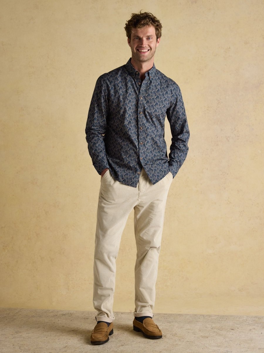 Classic Fit Navy Cotton Printed Shirt - RUTHERFORD & Co
