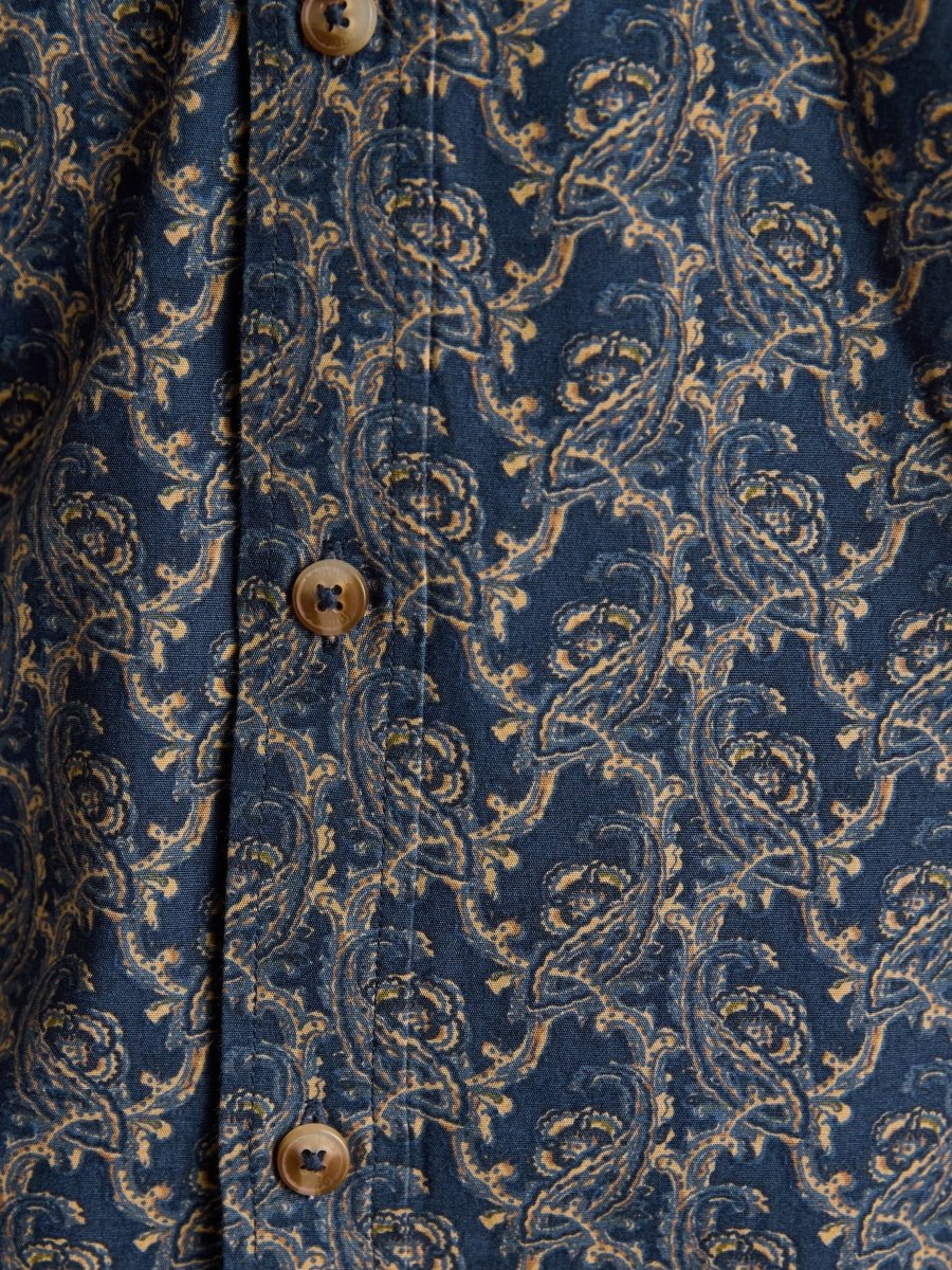 Classic Fit Navy Cotton Printed Shirt - RUTHERFORD & Co