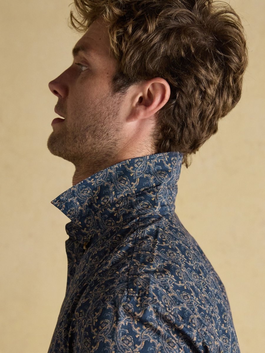 Classic Fit Navy Cotton Printed Shirt - RUTHERFORD & Co