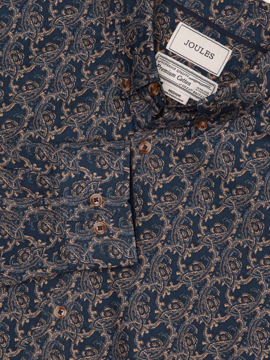 Classic Fit Navy Cotton Printed Shirt - RUTHERFORD & Co