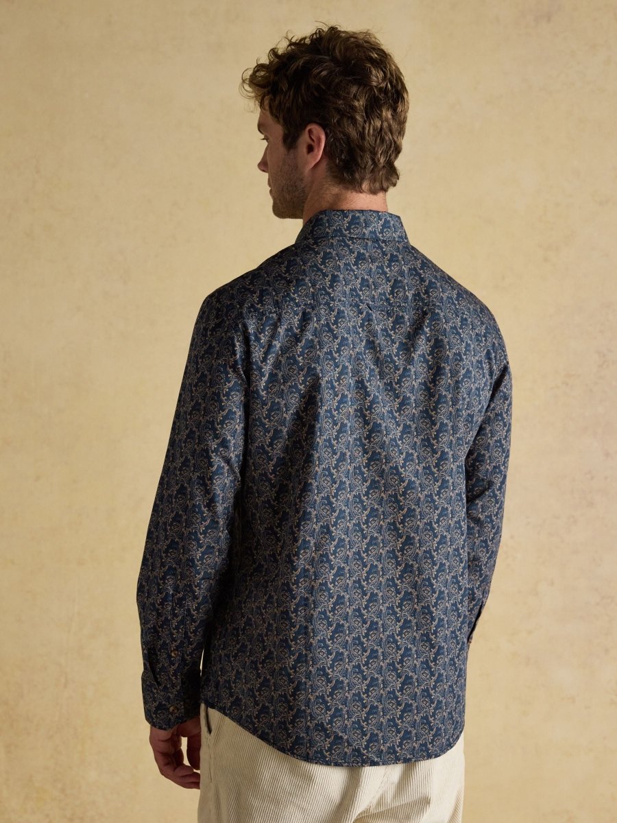 Classic Fit Navy Cotton Printed Shirt - RUTHERFORD & Co