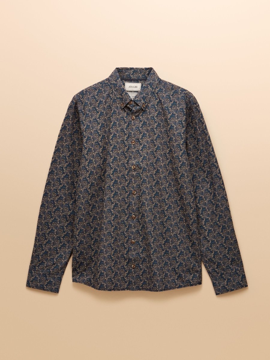 Classic Fit Navy Cotton Printed Shirt - RUTHERFORD & Co