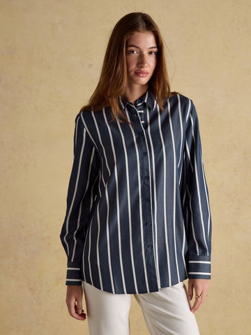 Claudia Navy Cream Stripe Boyfriend Shirt - RUTHERFORD & Co