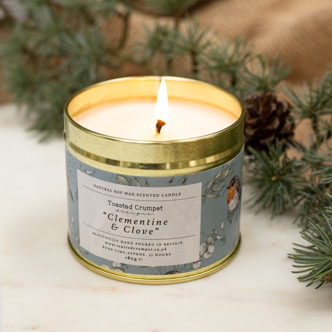 Clementine & Clove Candle in a Matt Gold Tin - RUTHERFORD & Co