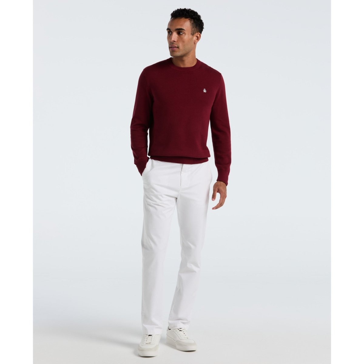 Cotton Crew Neck Sweater In Cabernet - RUTHERFORD & Co