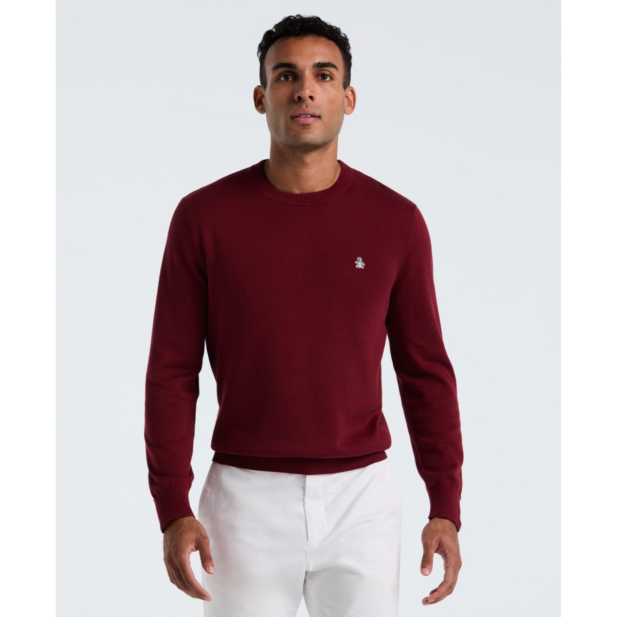 Cotton Crew Neck Sweater In Cabernet - RUTHERFORD & Co
