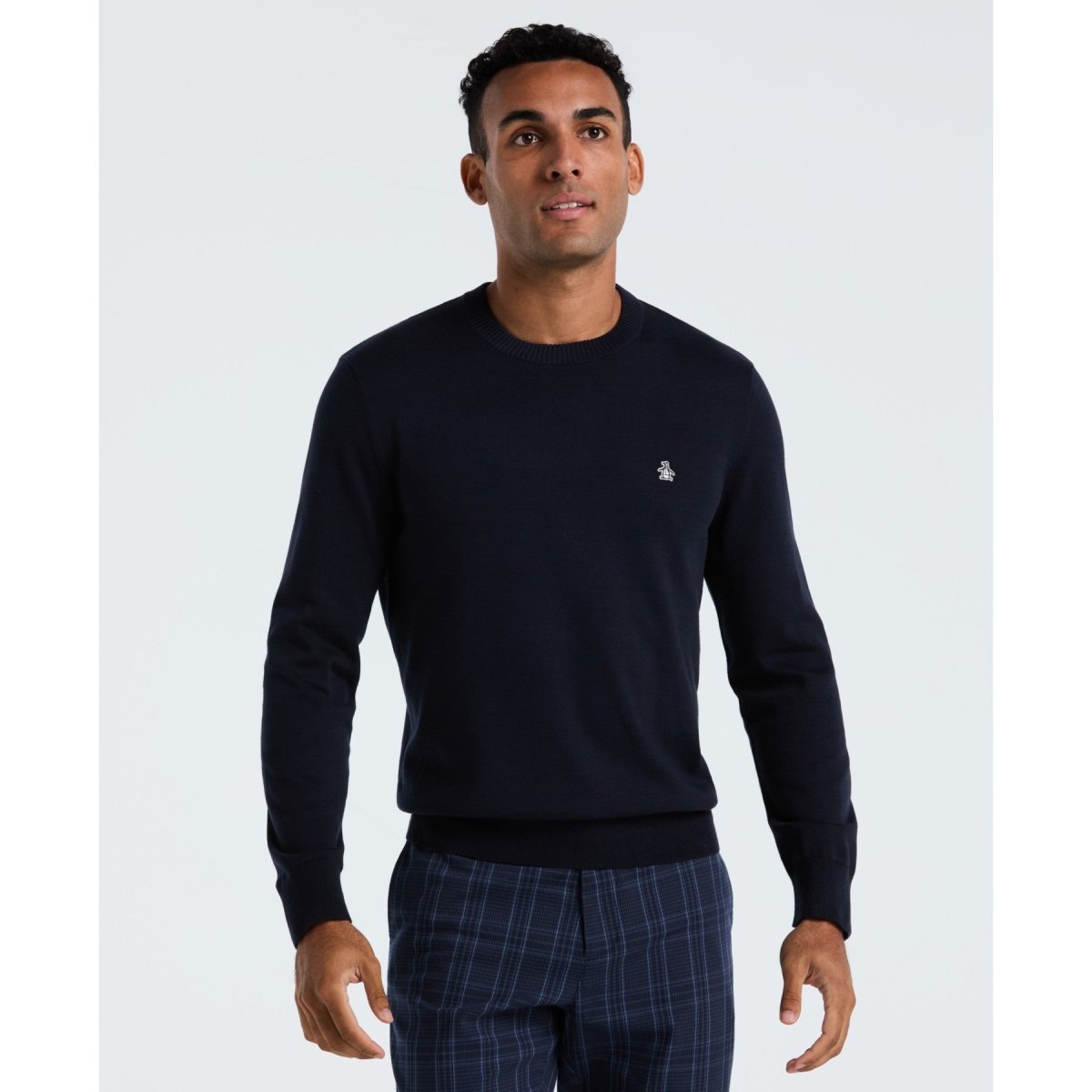 Cotton Crew Neck Sweater In Dark Sapphire - RUTHERFORD & Co