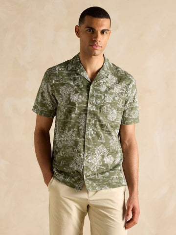 Cotton Slub Khaki Green Short Sleeve Shirt - RUTHERFORD & Co