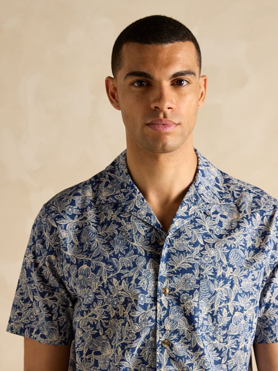 Cotton Slub Navy Short Sleeve Shirt - RUTHERFORD & Co