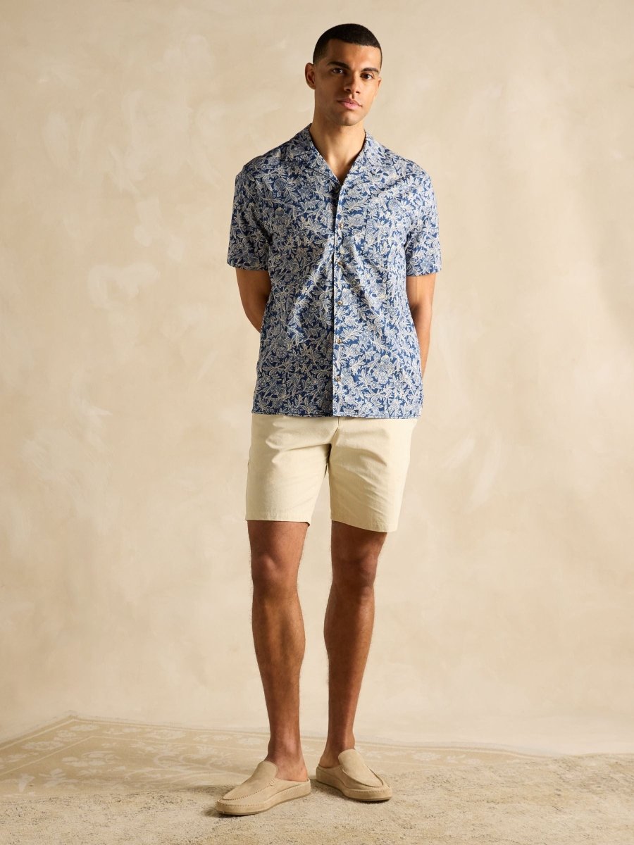 Cotton Slub Navy Short Sleeve Shirt - RUTHERFORD & Co