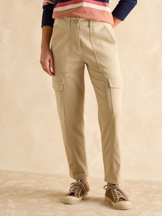 Cream Tapered Leg Cargo Trousers - RUTHERFORD & Co