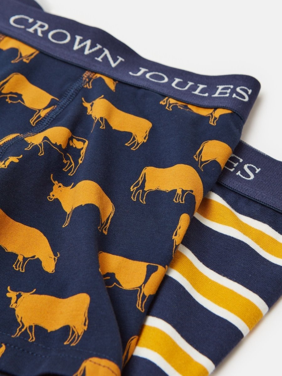 Crown Joules Navy/Yellow Pack of Two Cotton Boxers - RUTHERFORD & Co