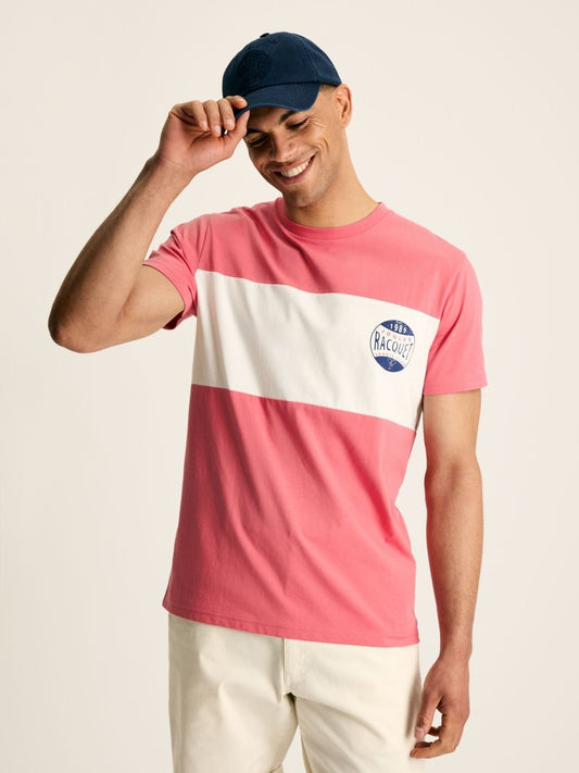 Denton Pink Colourblock Jersey Crew Neck T-Shirt - RUTHERFORD & Co