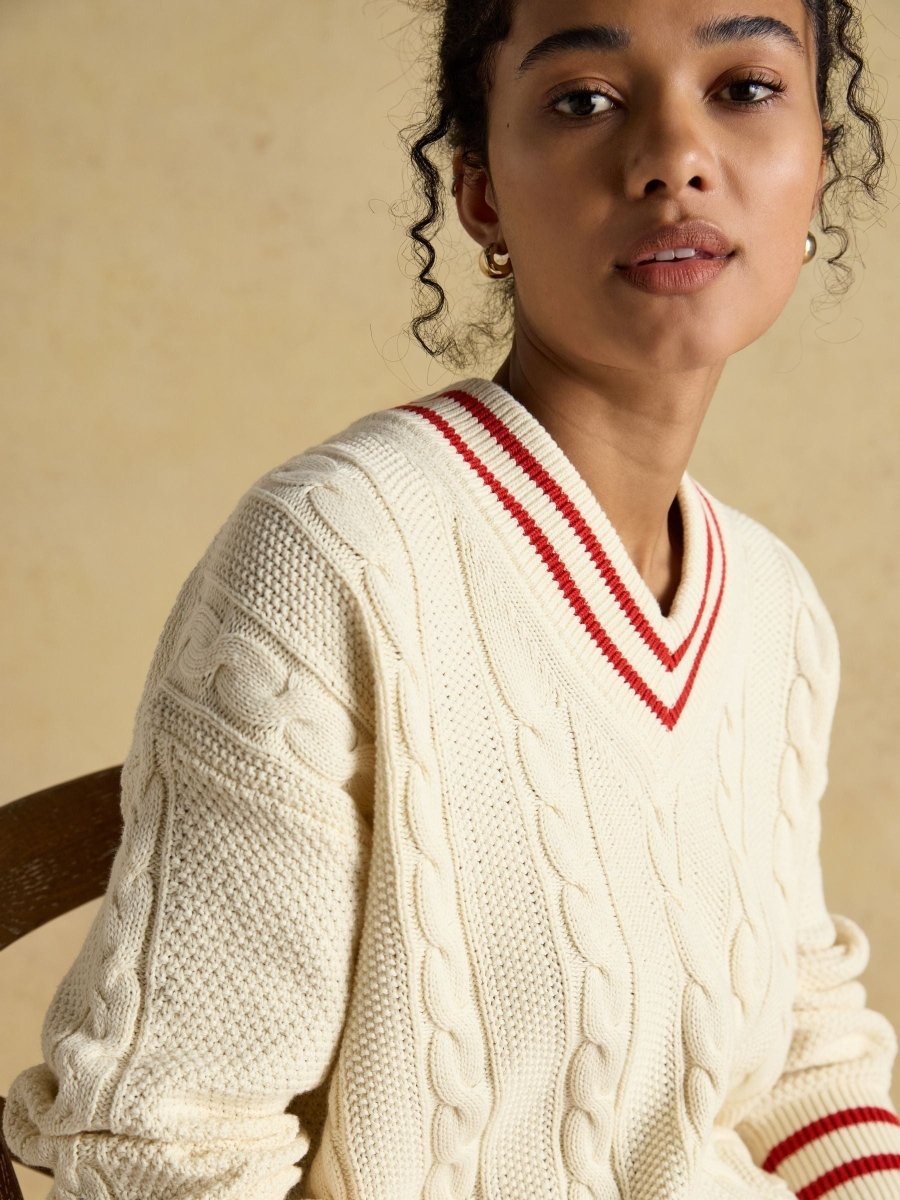Dibbly Cream Cotton Cable Knit Cricket Jumper - RUTHERFORD & Co