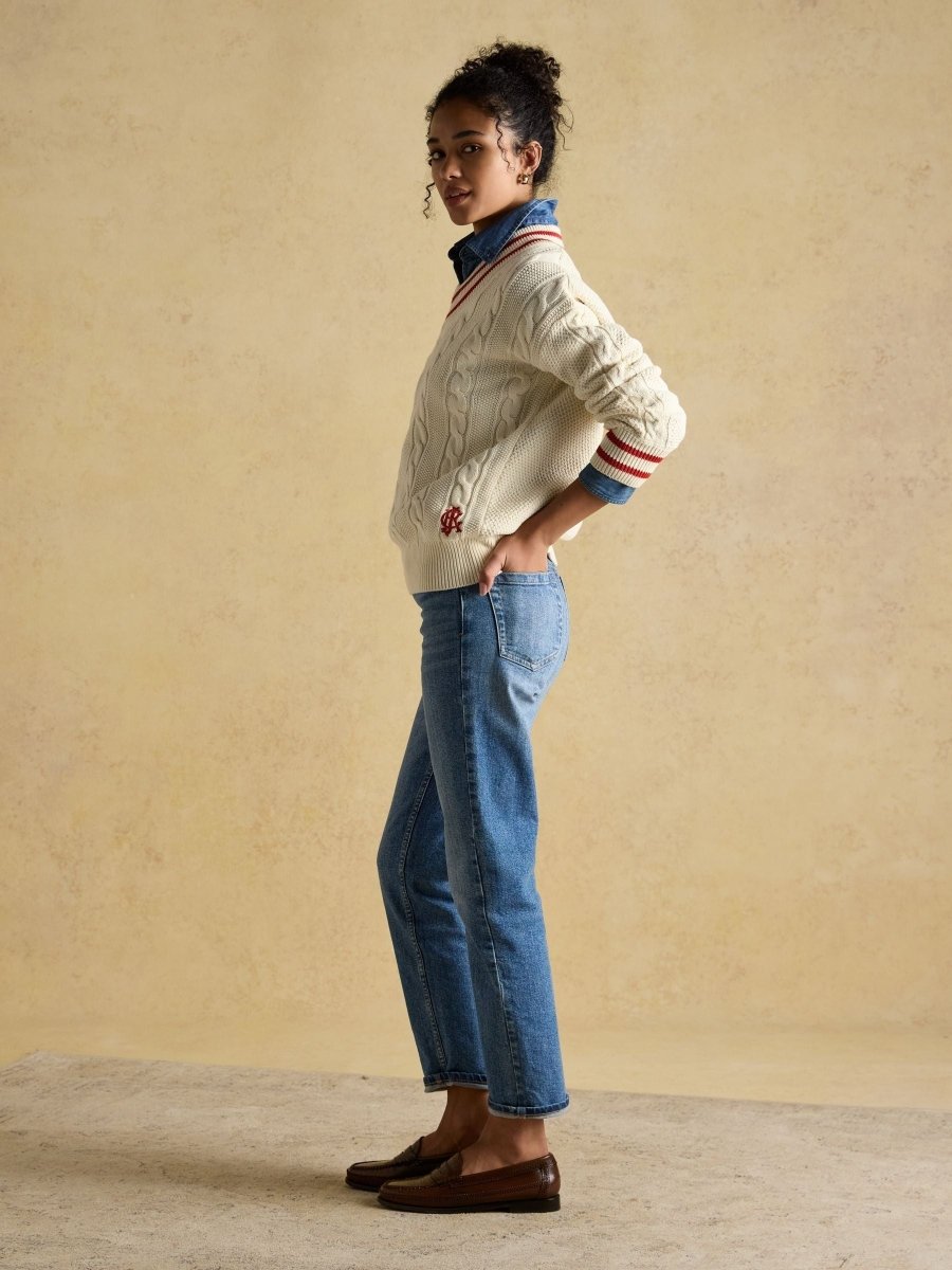Dibbly Cream Cotton Cable Knit Cricket Jumper - RUTHERFORD & Co