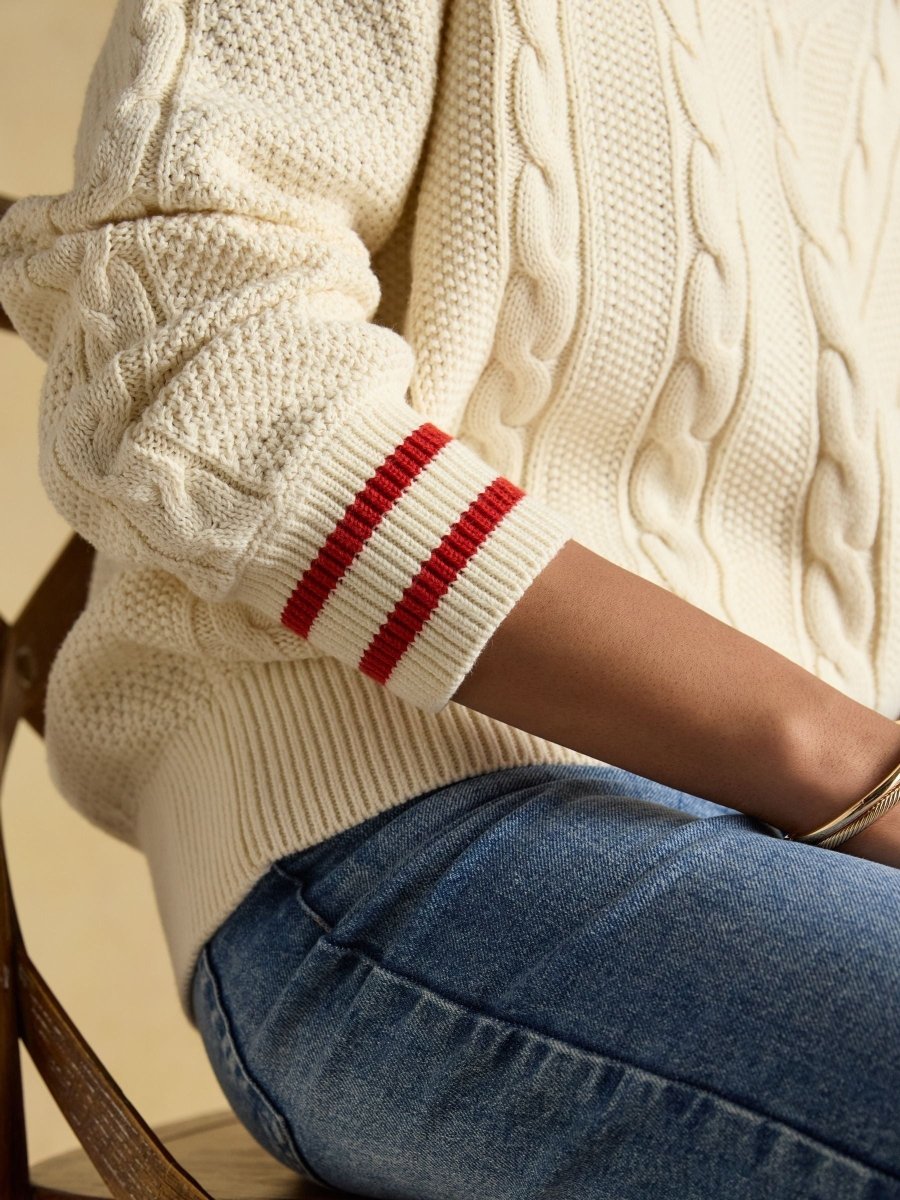 Dibbly Cream Cotton Cable Knit Cricket Jumper - RUTHERFORD & Co