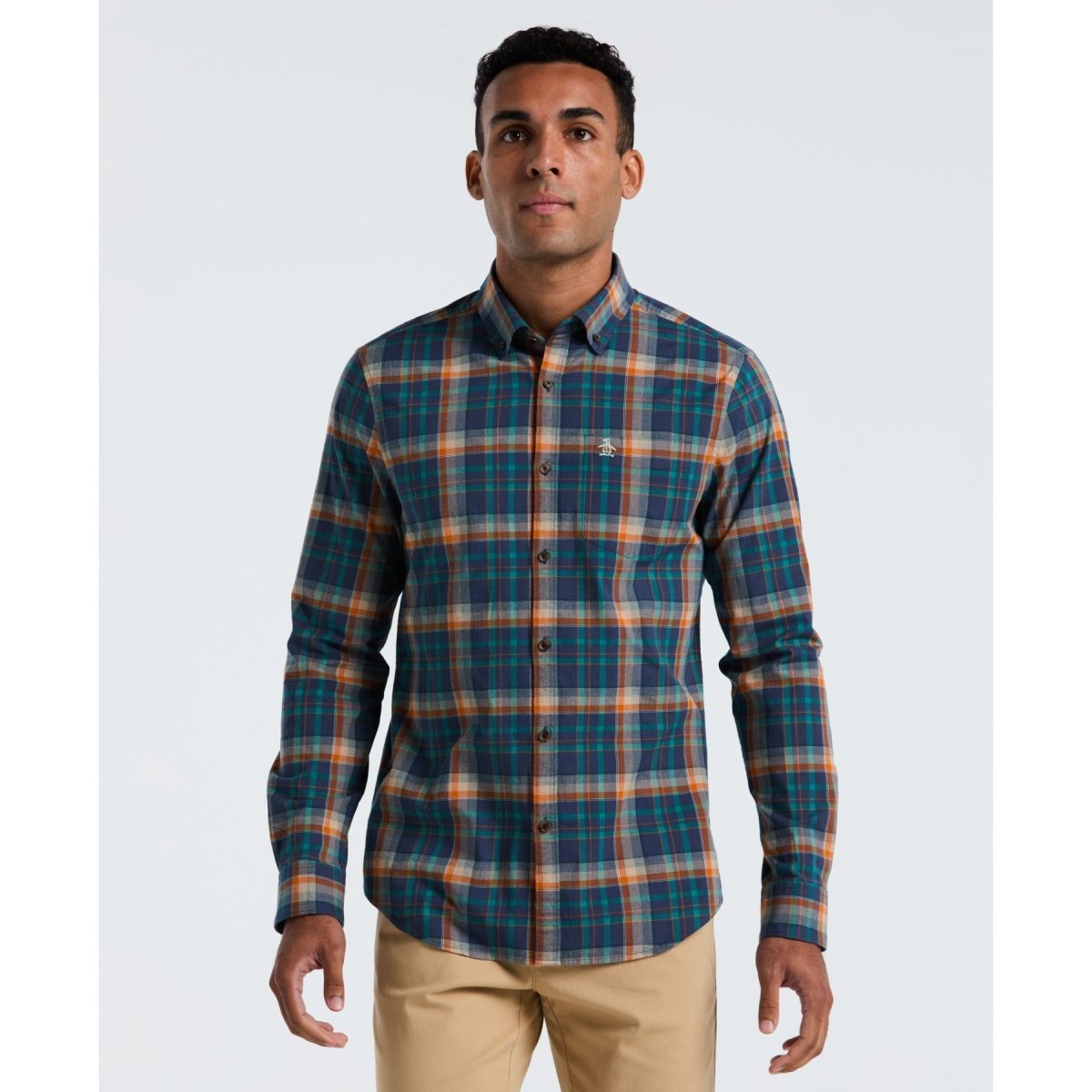 Dobby Plaid Shirt In Sargasso Sea - RUTHERFORD & Co