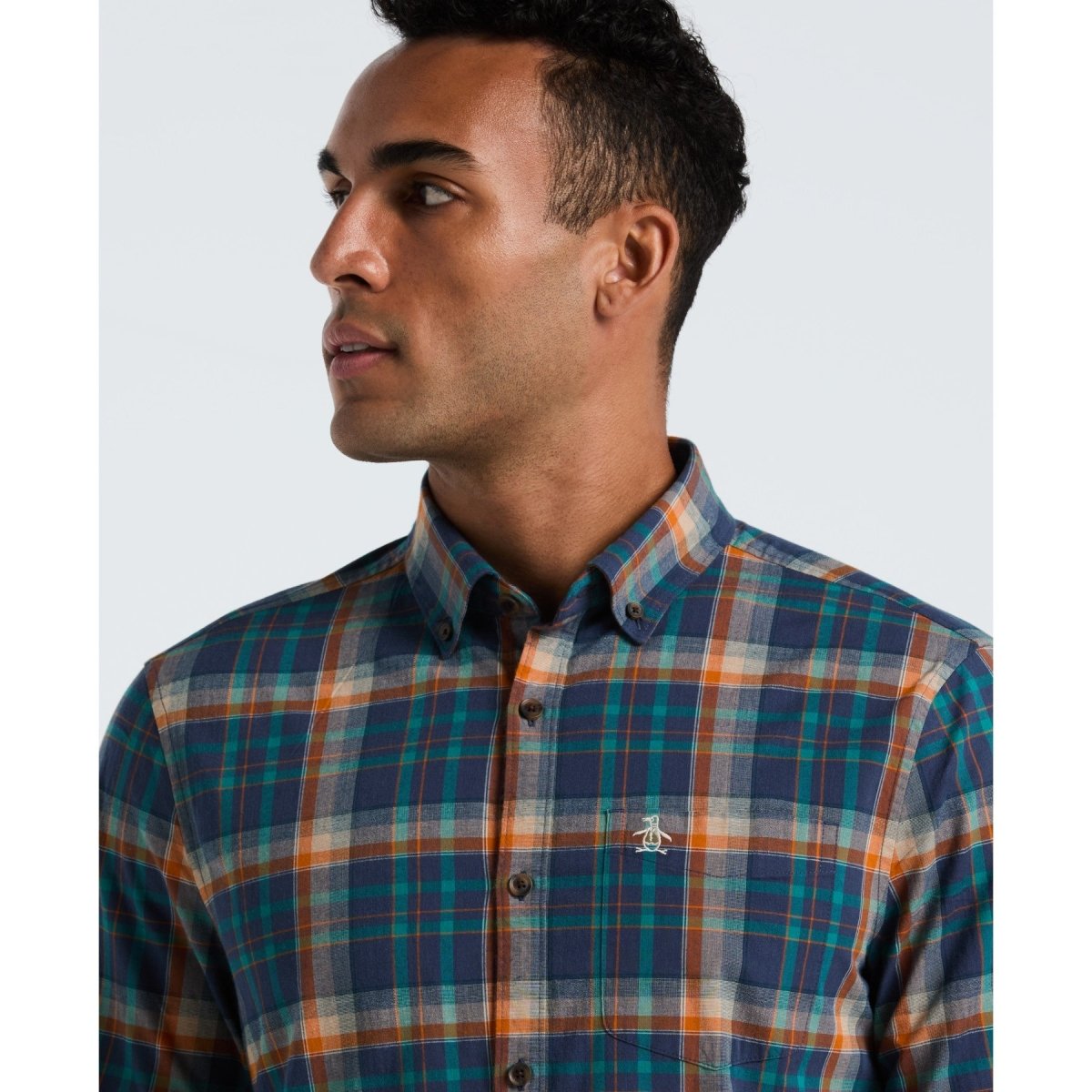 Dobby Plaid Shirt In Sargasso Sea - RUTHERFORD & Co