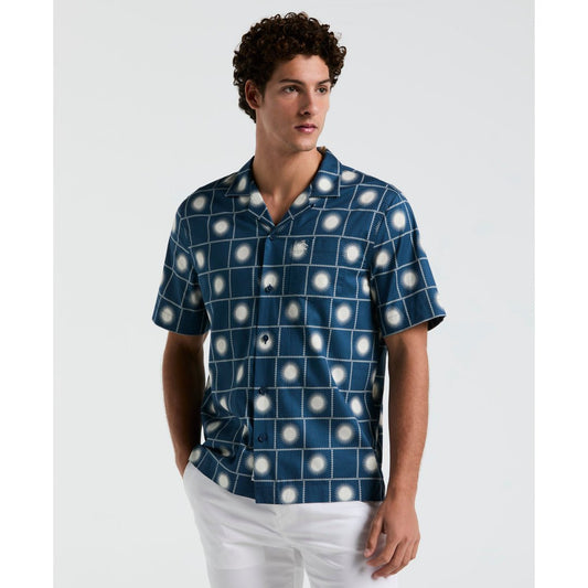 Ecovero™ Blend Sun Check Print Shirt In Blue Wing Teal - RUTHERFORD & Co
