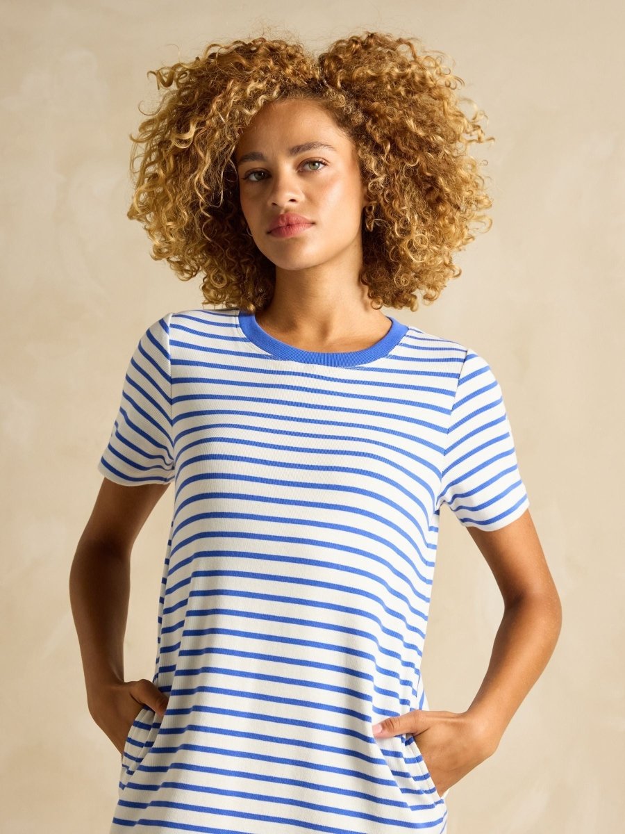 Eden Blue Striped Short Sleeve Jersey Dress - RUTHERFORD & Co