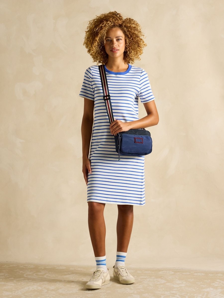 Eden Blue Striped Short Sleeve Jersey Dress - RUTHERFORD & Co