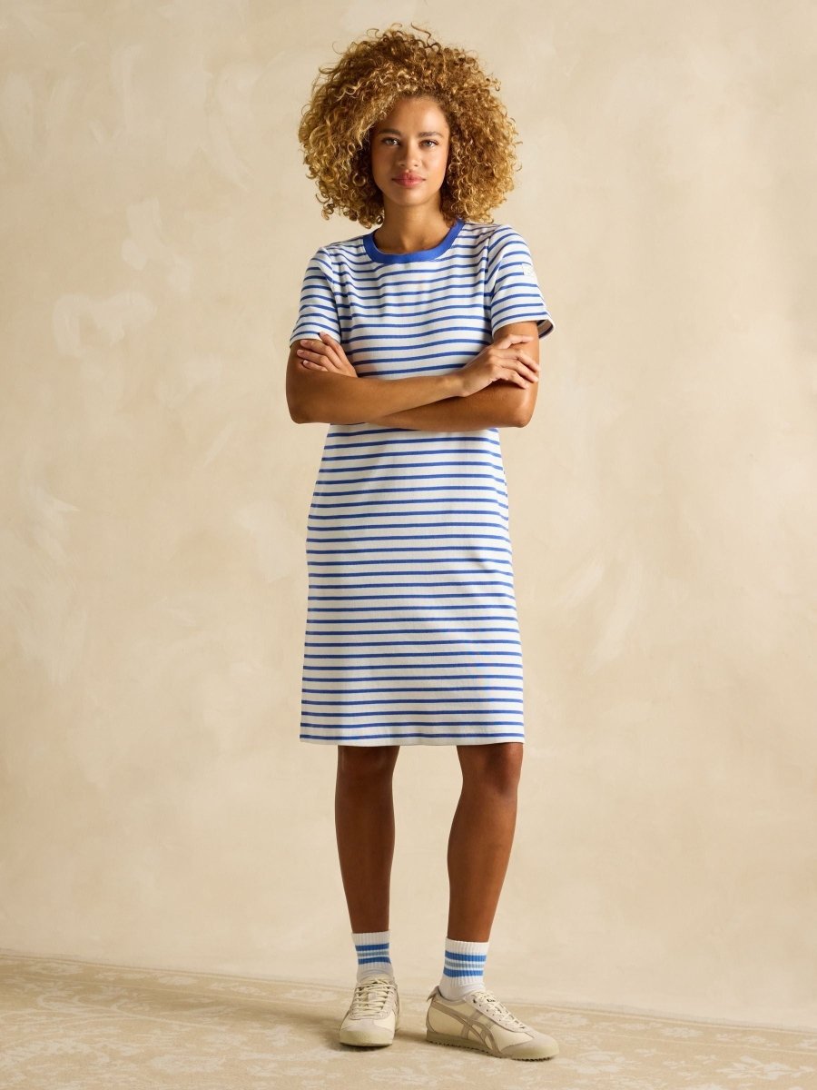 Eden Blue Striped Short Sleeve Jersey Dress - RUTHERFORD & Co