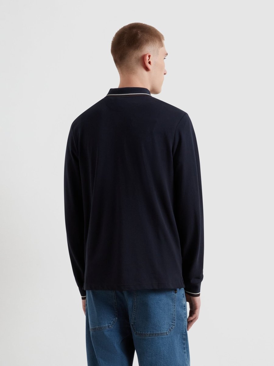 Elton Tipped Long Sleeve Polo Shirt In True Navy - RUTHERFORD & Co