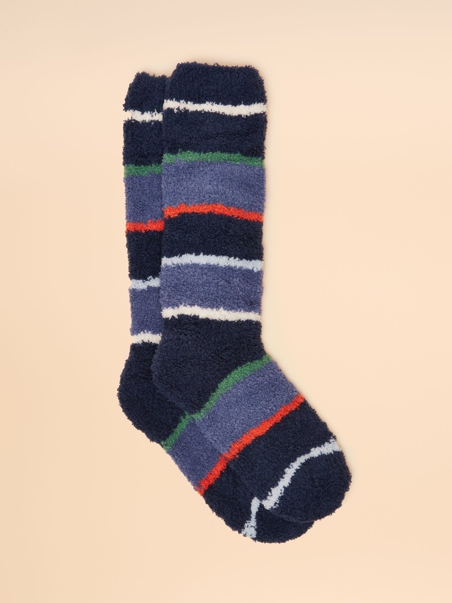 Fluffy Blue Stripe Socks - RUTHERFORD & Co