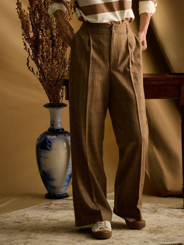 Foxley Check Wide Leg Tweed Trousers - RUTHERFORD & Co