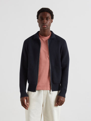 Geller Zipped Cardigan In True Navy - RUTHERFORD & Co