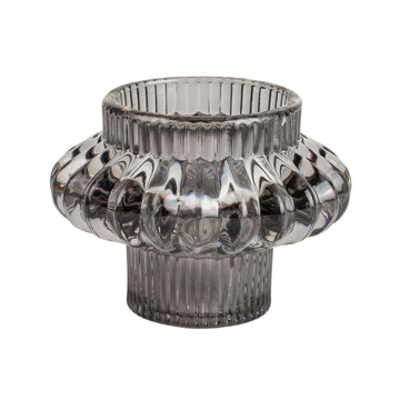 Glass Candleholder Large Duo Grey - RUTHERFORD & Co